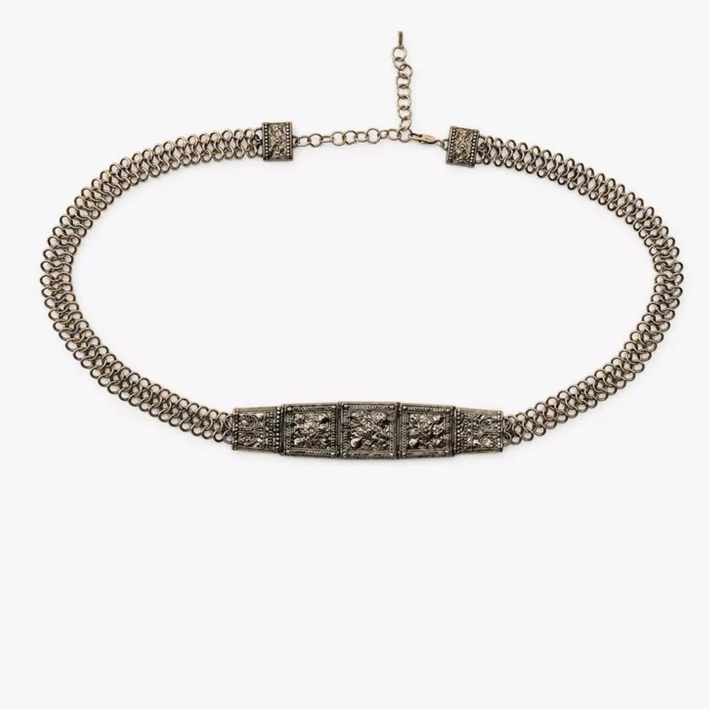 Zara engraved metal piece link belt
